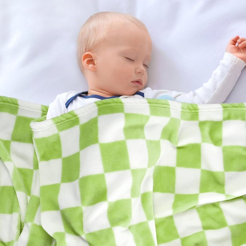 GreatBba Plush Checkered Baby Blanket for Boys Girls Nursery, 30"*40" Warm Short Fleece Blanket Neutral for Infant Newborn, Small Fuzzy for Sleeping, Chenille or Stroller (Wine Green&White) - Image 4